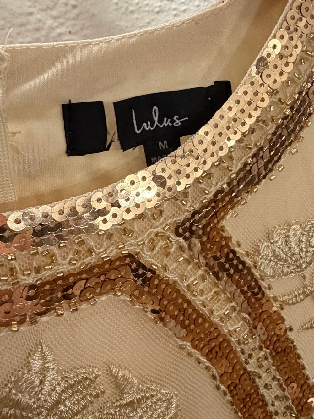 Lulus Spread Your Shine gold sequin embroidered bodycon dress. - Picture 4 of 6
